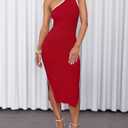 ZESICA Women's 2026 Summer Sleeveless Knit Bodycon Midi Dress One Shoulder Beach Vacation Sweater Dresses (Red, XL)