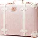 urecity Vintage and Cute Carry-on Overnight Case Non-wheeled Mini Leather Trunk Suitcase with Shoulder Strap (20", Elegant Pink)