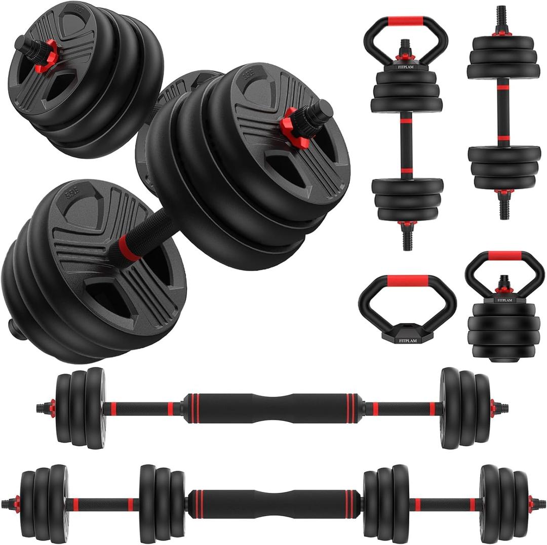 FITPLAM Adjustable dumbbell set,20/35/45/55/70/90lbs Free Weights set with upgraded nut, 5 in 1 Weight Set Used as Kettlebells, Barbell, Push up Stand, Fitness Exercise for Home Gym Suitable Men/Women