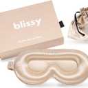 Blissy Silk Sleep Mask Profile - 100% Pure Mulberry Silk 22 Momme 6A Fibers Silk Eye Sleeping Mask for Women & Men for Total Blackout - Blindfold Silk Sleep Mask Side Sleeper Eye Cover (Champagne)