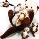Shappy 5 Pcs Sea Otter Stuffed Animals Large Mommy Sea Otter Stuffy Plush with 4 Cute Babies in Her Zippered Belly Soft Cuddly Plushies for Boys Girls Birthday Gifts Ocean Party Decors(Brown)