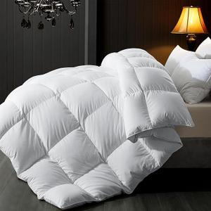ELNIDO QUEEN® Feather Comforter Queen Size, Filled with Feather and Downfiber, All Season White Luxury Hotel Fluffy Bed Comforter, Ultra Soft 100% Cotton Duvet Insert, 90x90 Inch