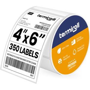 4x6 Thermal Shipping Labels Roll  350 Precision Cut Direct Thermal Labels, Commercial Grade Strong Adhesive, Compatible with Rollo, Zebra, MUNBYN & iDPRT Printers (White)