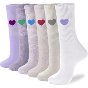 inhees Women's Cotton Crew Socks - 6Pairs Above Ankle Fun Cute Heart Bootie Dress Socks - Gifts for Mother/Her