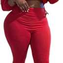 Uni Clau Women 2 Piece Outfits Tracksuit Drawstring Long Sleeve Zip Up Crop Jacket with Bodycon Pant Set Sweatsuit Clothes (Large, Red)