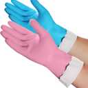 HSL Household Cleaning Gloves - 2 Pairs Reusable Kitchen Dishwashing Gloves with Latex Free, Cotton lining, Waterproof, Non-Slip, Ideal for Dishes, Household Chores, and Gardening (Medium) (Blue+pink)