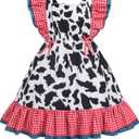 IDOPIP Toddler Baby Girls Cow Plaid Strawberry Rainbow Tutu Dress Summer Sleeveless Princess Birthday Party Dresses Clothes Size 110