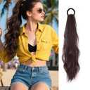 WZNBBOY 2PCS Curly Ponytail Extension with Elastic Tie 17 Inch Resistant Synthetic Natural Wavy Hairpiece Pony Tail Hair Extensions Wave Fake Ponytail Hairpieces for Women Daily Wear（Brown-1pcs）