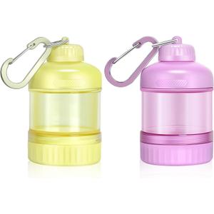 2 Pack Protein Powder Container to Go with Keychain & Keyring, Large Capacity, Clear, Leakproof, Ideal for workouts, fitness, or travel (Pink&Yellow)