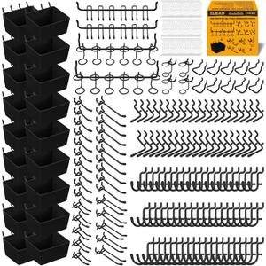 ELEAD 286-Piece Extra Thick Pegboard Hooks Set, 1/4" Heavy Duty Black Peg Board Organizer Accessories with Bins, Metal Pegboard Accessories with Pegs Lock, Peg Board Hooks for Hanging