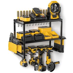 Amoowis Heavy Duty Power Tool Organizer Wall Mount, 3-Layer Metal Rack with 4 Drill Holders, Garage Storage for Cordless Tools, Ultimate Christmas Gifts for Men, Husband, Dad, DIYers