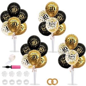 TONIFUL 4 Set Black Gold Balloon Stand Kit for Birthday Decorations for 40th,Balloon Centerpieces for Table Party Decorations Cheers to 40 Years Old Birthday for Men and Women