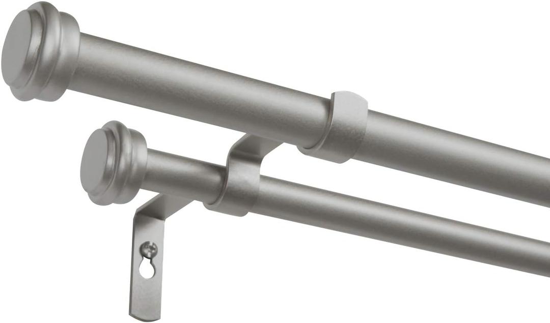 Exclusive Home Curtains Topper Double Curtain Rod and Finial Set, Matte Silver, 36"-72"