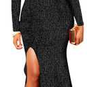 BestGirl Formal Long Sleeve Dress for Women Sequin Bodycon Ruched Sparkly Dresses (Large, Black)