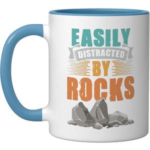 Easily Distracted By Rock Rockhound Geology Rockhounder Ceramic Mug, Blue/White (11 Ounces)