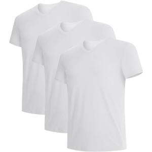 BAMBOO COOL Men's Undershirts V Neck, Moisture Wicking Soft T-Shirt, Stay Tucked Classic Fit, Tag-Free, 3-Pack (White, M)