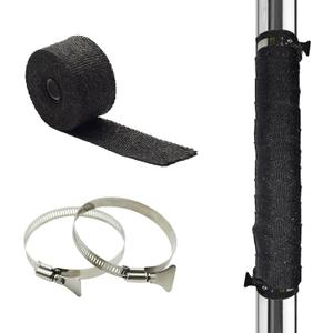 DOBTIM Fireproof Pipe Wrap Insulation 2" Wide X 16' Long, Fiberglass Heat Shield Tape Pipe Webbing for Stove Flue Protector with 2 Clamps, Black