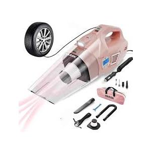 VARSK 4-in-1 Car Vacuum Cleaner High Power, Tire Inflator Portable Car Vacuum with Digital Tire Pressure Gauge LCD Display and LED Light, 12V DC, 15FT Cord, Essential Accessories for Men Women (Black)