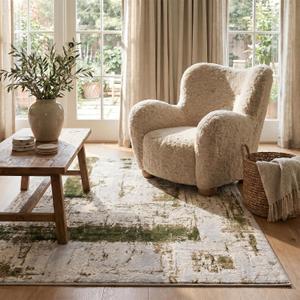 RUG BRANCH Vogue 4' x 6' (3'9" X 5'6") Abstract Indoor Area Rug, Contemporary, Green Beige - Living Room, Bedroom, Dining Room, and Kitchen