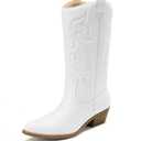 DREAM PAIRS Women's Cowboy Boots Pull On Cowgirl Boots Mid Calf Western Boots (White, 6.5)