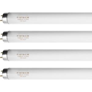4 Pack F15T8-CW 15 Watt Cool White, 18'' T8 15W Fluorescent Light Bulb Compatible with Philips Alto ECO GE Staco Light Fixture,G13 Base,4100K (4 Pcs-Pack)