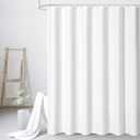 White Thick Fabric Shower Curtain, 3D Embossed Woven Rustic Heavy Duty Cloth Shower Curtain Set, Water Repellent Weighted 230GSM Hotel Quality Machine Washable Bath Curtains with Hooks 72x72