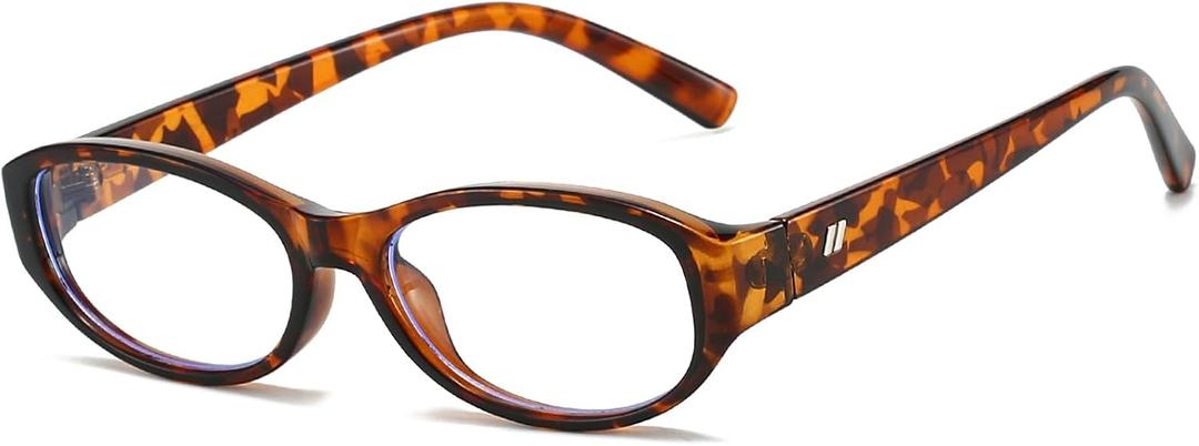Retro Small Oval Glasses for Women 90s Small Face Blue Light Eyeglasses (A3 Tortoise)