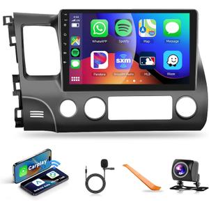Car Stereo Radio for Honda Civic 2006-2011 with Wireless Carplay Android Auto MirrorLink HiFi/16 EQ,Podofo 10.1 inch HD IPS Touch Screen Bluetooth Car Radio with GPS WiFi AHD Backup Camera Mic