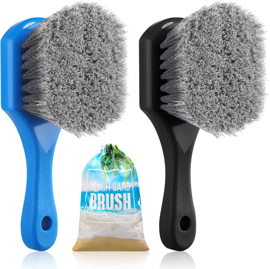 Remerry 2 Pcs Beach Sand Remover Brush with Drawstring Bag, Beach Accessories Scrub Brushes for CleaningSoft Bristle Brush for Summer Vacation Water Sports Volleyball Party (Grey) (Gray)