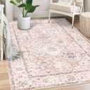Boho Vintage Area Rugs 57 Washable Non-Slip Traditional Pink Carpet for Nursery Living Room Bedroom Dining Room Girls' Room