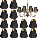 12 Pcs Small Lamp Shades, Clip-on Black Fabric Lamp Shades with Golden Plastic Lining, Chandelier Lamp Barrels, Elegant Lighting Covers for Bedside Table Lamps, Floor Lamps, Wall Lamps