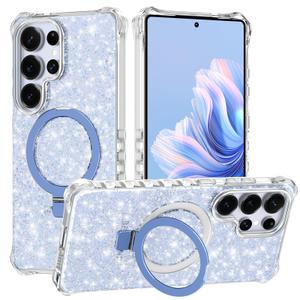 Casehas Magnetic for Galaxy S25 Ultra Case with Invisible Stand, Compatible with MagSafe, Clear Bling Sparkle Shockproof Slim Anti-Slip Military Drop Protection Hard Phone Case 6.9" Glitter Sky Blue