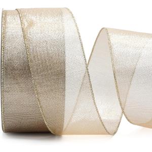 ALTIER 2.5 Inch x 40 Yards Champagne Gold Metallic Wired Ribbon for Christmas Home Decoration Gift Wrapping Bow Making Wreath DIY Crafts