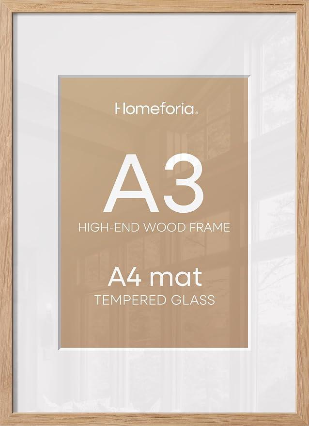 Homeforia A3 Natural Oak Picture Frame, High-End Wood, A4 Mat, Glass
High End Solid Oak Wood, Tempered Glass, Acid-Free A4 Removable Mat, A3 Edge-to-Edge Display, Wall Kit, Set Of 1