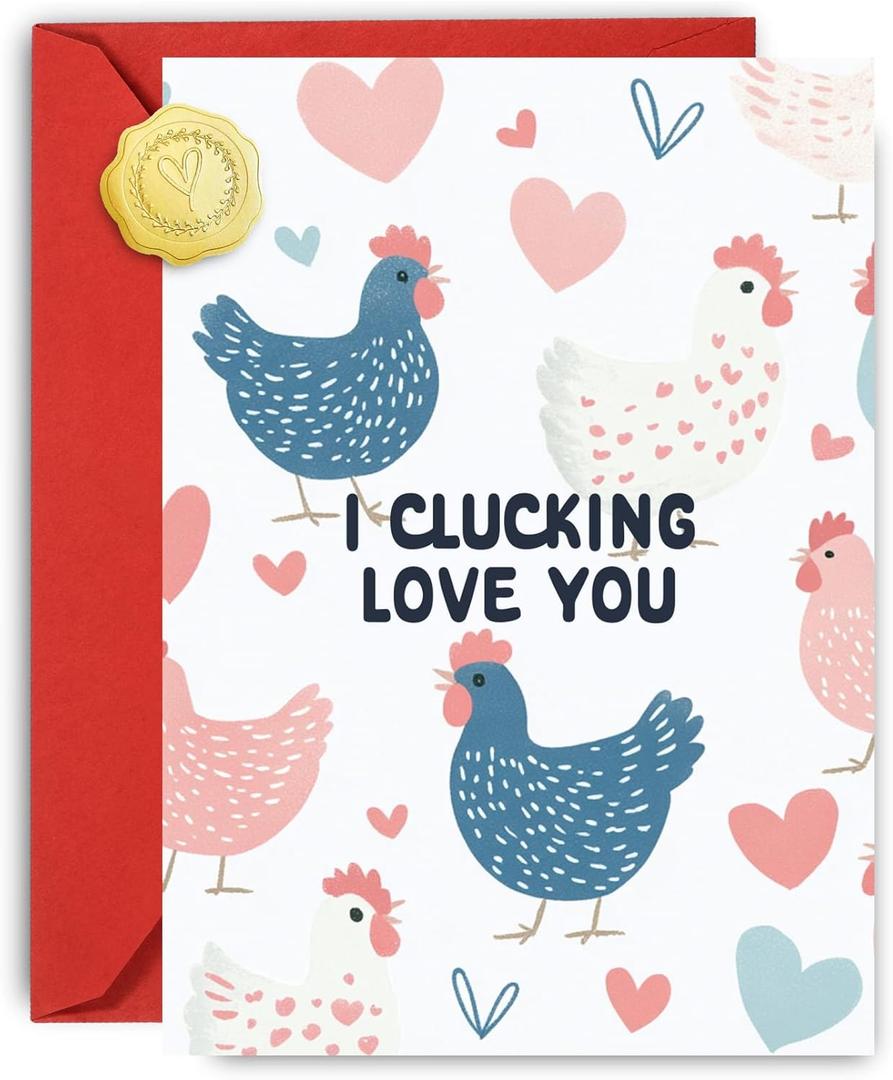 5 x Love You Valentines Day Cards (Blue Chicken)