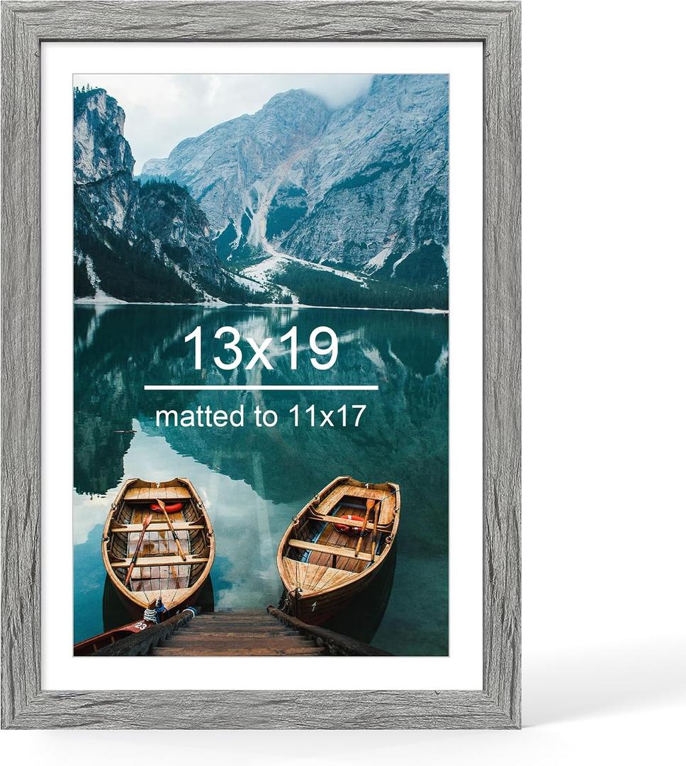 Hongkee 13x19 Picture Frame, Rustic Grey Wood Style, Wall Mounting
