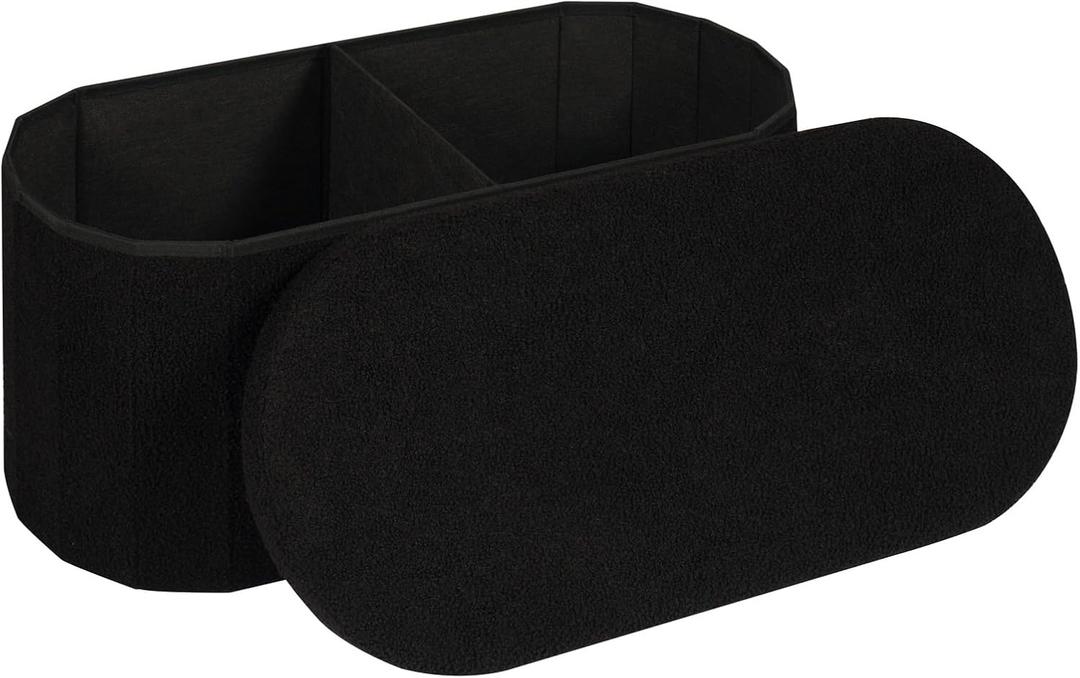 30 Inches Oval Storage Ottoman Bench, Foldable Footrest, 30"D x 15"W x 15"H