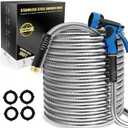Lefree Garden Hose 100ft, Metal Garden Hose, Flexible Water Hose with 10-Function Nozzle, Stainless Steel Heavy Duty Hose, Crush Resistant, Leak Proof, No Kinks Garden Hoses for Yard, Outdoors, Rv (Silver)