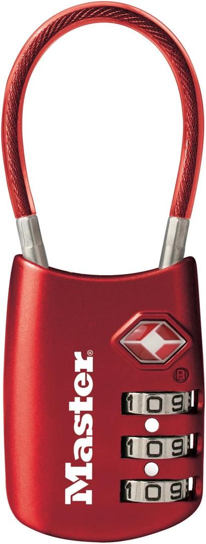 Master Lock Padlock, Set Your Own Combination TSA Locks for Luggage, Travel Zipper Lock with Cable Shackle is 1-3/16 in. Wide, Colors May Vary, 4688T, 2 Count