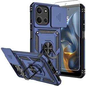 for Moto G 2025 Case,with HD Screen Protector & Camera Cover,[Military Grade] 16ft.Drop Tested Cover with Magnetic Ring Holder Kickstand Protective Case for Motorola Moto G 2025, Blue