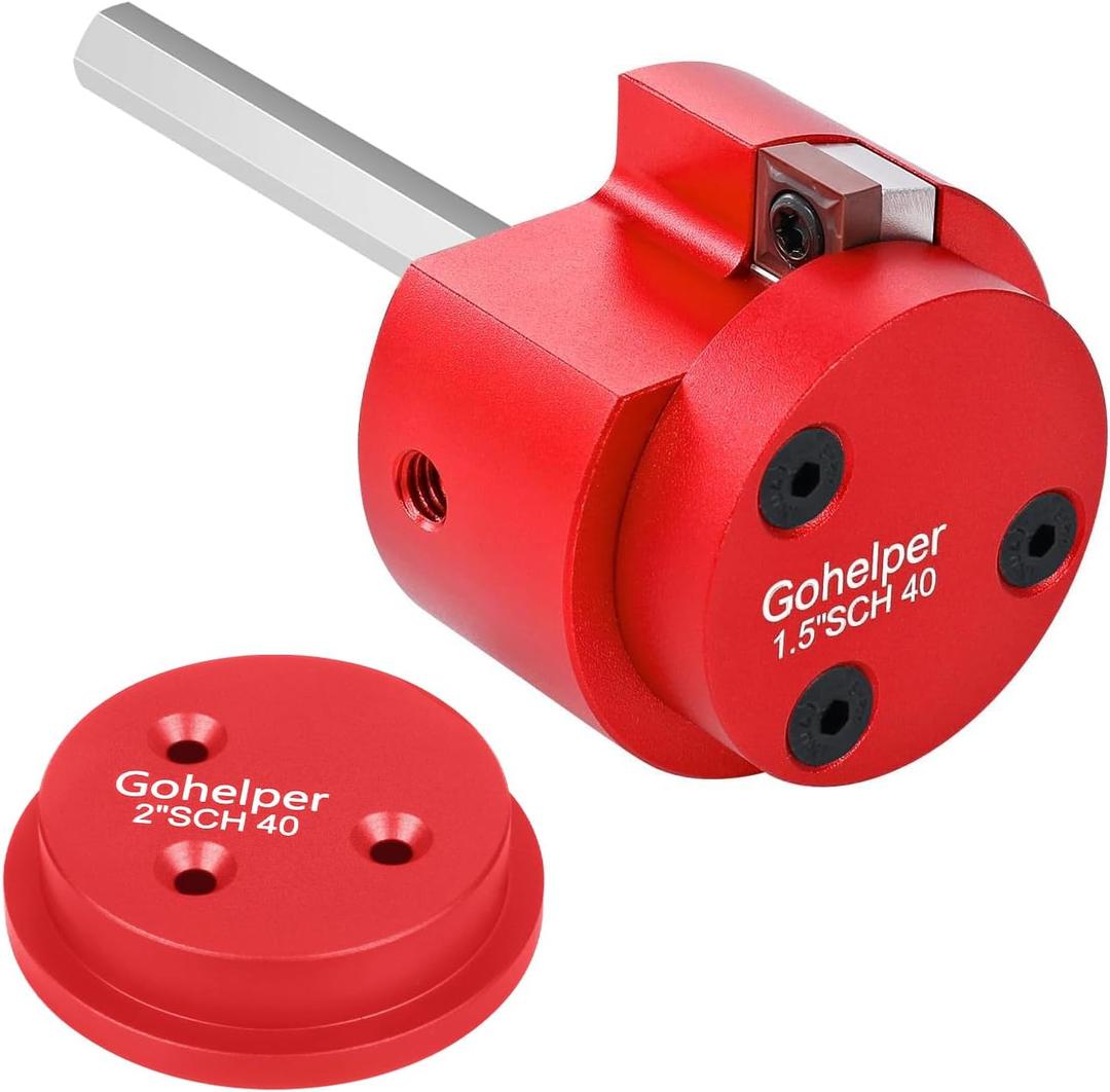 PVC Fitting Saver with 1--Inch and 2 Inch Head Aluminum, PVC Pipe Reamer, PVC Socket Saver with 0.315" Hex Shaft, For Water Lines, Drain Lines, Vent Lines (Red)