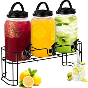 Tanlade Plastic Drink Dispenser with Stand Beverage Dispenser with Sturdy Metal Base Juice Jar for Parties Lemonade Jar Spigot for Weddings Countertop, Each 1 Gallon(Black)