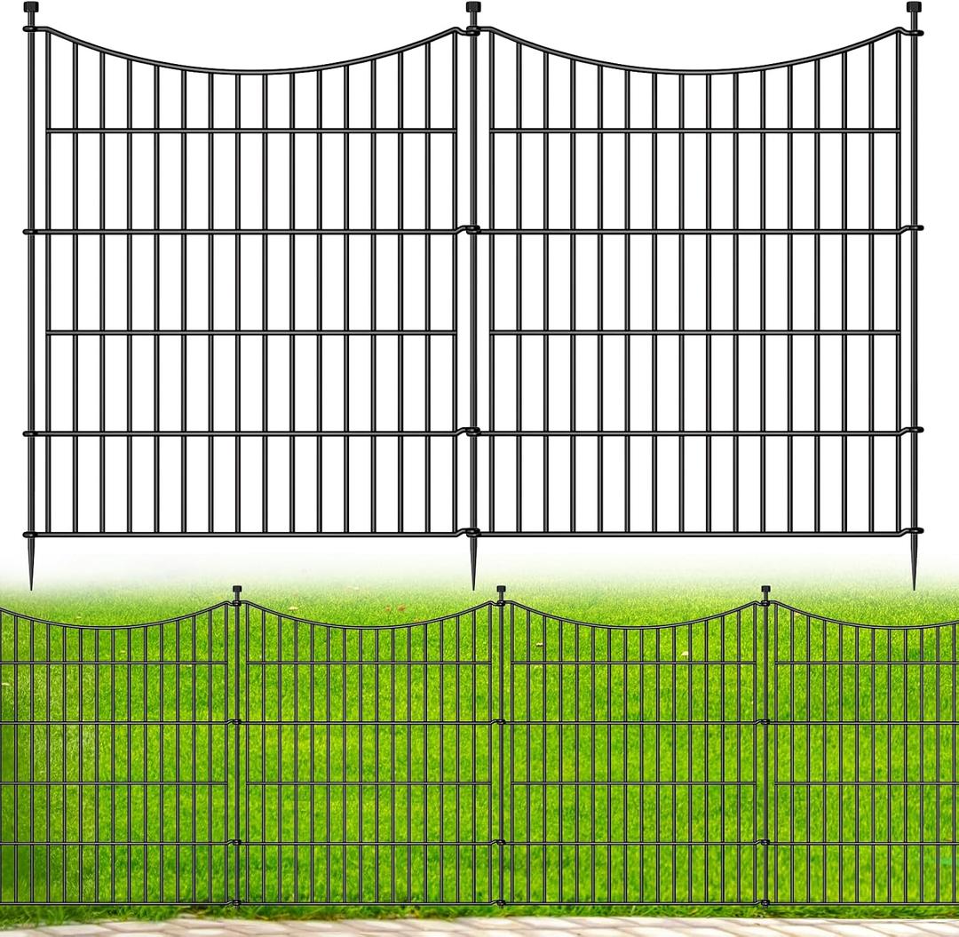 10 Panels No Dig Dog Fence Outdoor for Yard, 32 in(H) X 23.6 ft(L) Decorative Tall Garden Fence Animal Barrier, Rustproof Metal Wire Garden Edging and Borders, Temporary Fencing Stakes