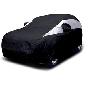 Titan Jet Black Poly 210T Car Cover for Mid-Size SUV 188-206". Waterproof, UV Protection, Scratch Resistant, Driver-Side Zippered Opening. Fits Explorer, Grand Cherokee and More. (Mid-Size SUV (188-206" long), Jet Black with Silver Stripe)