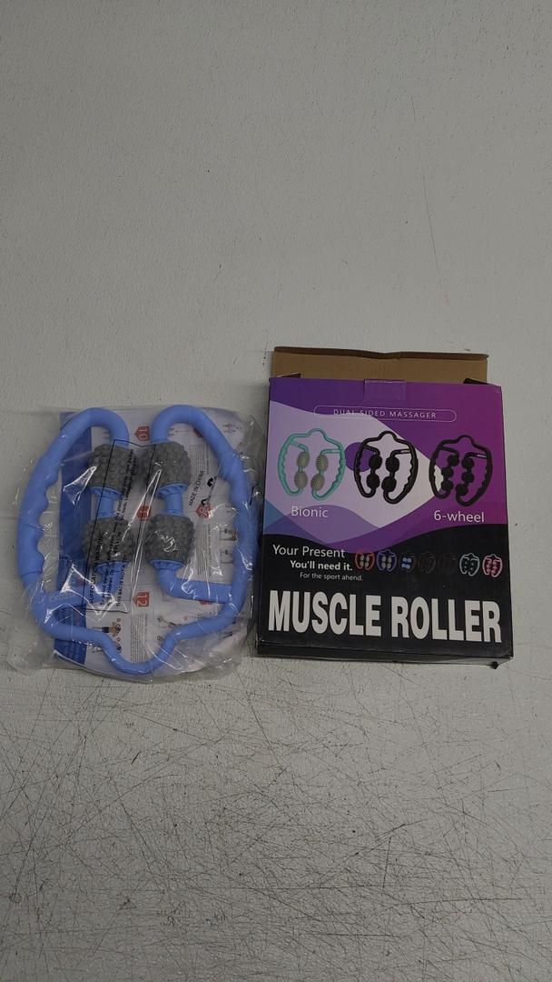 TOMOO 4 Wheels Muscle Roller Massager With Circular Leg Clamps - 360 Roller for Leg, Neck, Hand, Arm Relax - Indoor Sports, Yoga, Bodybuilding Equipment (Light Blue)