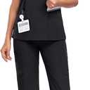 Scrubs for Women Sets, Stretch V-Neck Scrub Top & Cargo Pants with Multi Pockets, Anti-Wrinkle (X-Large, Black)