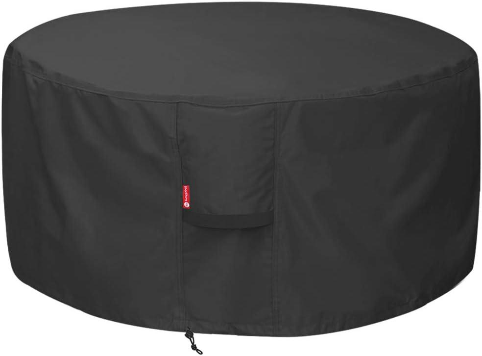 SheeChung Fire Pit Cover for Solo Stove Bonfire | Ranger Surround - Waterproof 600D Heavy Duty Round Patio Fire Table Bowl Cover Shelter Black (Round - 44D x 24H)-Fits 38-44 inch Firepit/Bowl