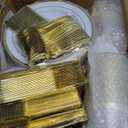 Goodluck 600 Pieces Gold Disposable Plates for 100 Guests, Plastic Plates for Party, Dinnerware Set of 100 Dinner and 100 Dessert Plates, 100 Spoons, 100 Forks, 100 Knives, 100 Cups