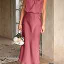 PRETTYGARDEN Women's 2026 Summer Satin Dress Elegant Sleeveless Mock Neck Cocktail Party Maxi Dresses (Pink, M)