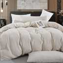 Beige Gingham Cotton Linen Duvet Cover Queen Size, Soft Lightweight Bedding Set for Hot Sleepers -1 Neutral Duvet Cover 90x90 Inches with Zipper Closure, 2 Pillowcases